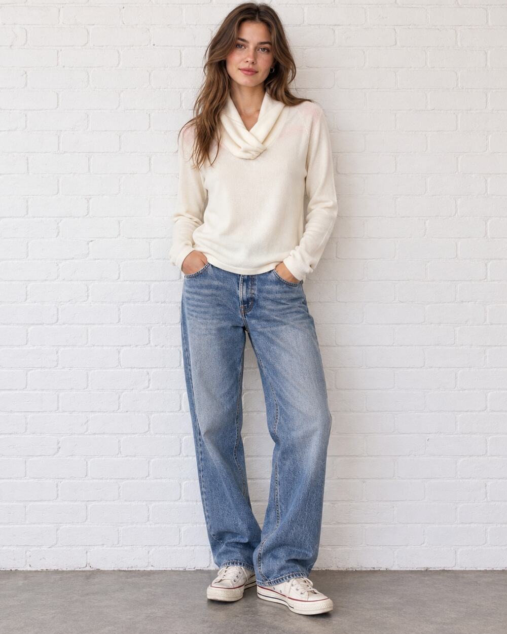 East 5th Ivory Cowl Neck Long Sleeve Soft Knit Sweater